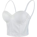 Miniatyrbillede 1 af 5: PU Læder Bustier Crop Top Push Up Club Fest Kvinders Korset Top BH Hvid
