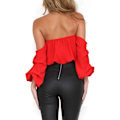 Miniatyrbilde 2 av 4: Kvinners Off Shoulder Chiffon Bluse Sexy Lang Ermet Skjorte Løs Stroppeløs Topper