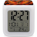 Miniatyrbild 1 av 8: LED-väckarklocka, orange Buerfly-tryck flerfärgad väckarklocka geometrisk väckarklocka sovrumsväckarklocka tyst väckarklocka vit vit