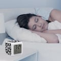 Miniatyrbild 5 av 8: LED-väckarklocka, svart grå vit tryck flerfärgad väckarklocka geometrisk väckarklocka sovrumsväckarklocka tyst väckarklocka vit vit