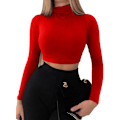 Miniatyrbilde 3 av 4: Kvinners langærmet kortermet topp turtleneck sexy basic kortermet topp skjorte