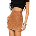 Miniatyrbilde 2 av 4: Kvinners Høy Midje Faux Suede Side Split Bodycon Kort Miniskjørt