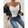 Miniatyrbillede 4 af 5: Kvinde Kontrast Blonder Spaghetti Stropper Ensfarvet Camisole Cami Crop Top
