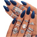 Miniatyrbillede 2 af 4: Vintage Boho Krystal Ring Sæt: 16stk Sølv Led Knuckle Ringe til Kvinder og Piger