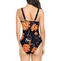 Miniatyrbild 4 av 4: Kvinnors badkläder strandkläder push up simning badkläder blommigt tryck en del baddräkter orange blomma med svart botten, storlek M Orange Flower with Black Bottom M