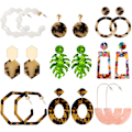 Miniatyrbilde 1 av 5: Akrylørhängen Set - Bohemia Resin Leaf Hoop Stud Dingle Ørhängen (9 par)