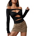 Miniatyrbilde 1 av 4: Kvinners utskårne langarmede rundhalsade Crop Top Slim