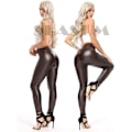 Miniatyrbillede 3 af 5: Kvinde Kunstlæder Leggings Bukser PU Elastisk Formgiven Hofte