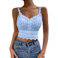 Miniatyrbilde 1 av 5: Kvinners ermeløs blonder V-hals øyelet brodert spaghetti stropp crop cami topp