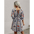 Miniatyrbillede 3 af 5: Romwe Boho Tribal Print Kortærmet V-hals Bindebånd Sommerkjole til Kvinder