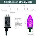 Miniatyrbillede 2 af 7: Halloween-lys, 32,8 fod 50 LED C9 Halloween-farveskiftende lys med timingfunktion Vandtæt og tilslutteligt stik til hjem, fest, have