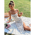 Miniatyrbillede 5 af 5: Sommer Floral Midi Kjole - Ærmeløs Ruched Høj Split