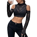 Miniatyrbilde 1 av 5: Kvinners utskårne langarmede rundhalsade Crop Top Slim