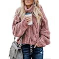 Miniatyrbilde 1 av 4: Kvinners kabelstrikket turtleneck genser casual tykk lang ermet topper