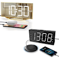 Miniatyrbild 1 av 9: Superhög larmklocka med sängvibrator för tunga sovare och digital spegellarmklocka för sovrum, stor LED-display med 2 USB-laddare