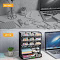 Miniatyrbillede 2 af 8: Metl n Orgnizer, ncil Holder for Desk, Desk Orgnizer wi Drwer for hool, Home, rt Supplies (Blck) Blck Black
