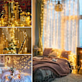 Miniatyrbillede 6 af 8: 99ft 300 LED Lyskæde Indendørs Udendørs, Varm Hvid Julelys Klar Ledning, 8 Tilstande Vandtæt Blinkende Fe Lyskæde Stik til