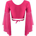 Miniatyrbillede 3 af 7: Kvinders mavedans kjole sæt mave tyl flæseærmet crop top med chiffon dans nederdel varm pink one size varm pink one size