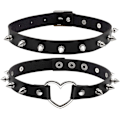 Miniatyrbillede 1 af 5: Vintage Punk Goth Studded Rivet Pu Læder Halskæde Choker