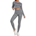 Miniatyrbild 1 av 5: Sömlös yogasett 2 delar för kvinnor långärmad träningskläder gym crop tops