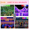 Miniatyrbild 3 av 7: Färgförändrande istappsljus med 44-tangenters fjärrkontroll, jul-LED-istappsljus utomhus, 210 LED 20FT RGB vattentäta hängande ljusslingor för tak