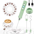 Miniatyrbillede 1 af 5: Støjsvag håndholdt mælkeskummer - USB genopladelig, 3 hastigheder til cappuccino, latte & varm chokolade (Grøn)
