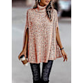 Miniatyrbild 2 av 5: Dam Poncho Tröja med Hög Hals Höst Vinter 2023 Mode Grovstickad Cape Wrap Tröjor Pullover Jumper Toppar Orange Red Large