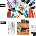 Miniatyrbillede 5 af 6: Træ n Orgnizer, Multifunktionel DIY n Holder Box, Desktop Sttionry, Esy ssembly, Home Office rt Supply Orgnizer Storge wi Drwer B14-Kirsebær