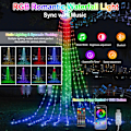 Miniatyrbilde 3 av 7: Utendørs juledekorasjoner stjernesnorlys med fjernkontroll APP-kontroll 10FT 305LED fossefall juletrelys RGB fargeskiftende vanntett