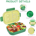 Miniatyrbillede 3 af 5: Bento Madkasse (1300ml) - Lækagesikker Madkasse med 4 Rum, Ske og Gaffel (Grøn)