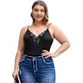 Miniatyrbilde 1 av 5: Kvinners Plus Size Spaghetti Stropp Kontrast Blonder Cami Topp Camisole