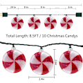 Miniatyrbillede 2 af 7: Candy String Lights, 8.5Ft Fun String Lights med 10 runde slikkepindlys, røde søde sukkerlys til indendørs udendørs hjem soveværelse terrasse Halloween