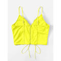 Miniatyrbillede 2 af 4: Kvinde Øjelet Snøre Ærmeløs Spaghetti Stropper Lynlås Bag Crop Camisole Cami