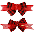 Miniatyrbillede 2 af 5: 2 stk. Sort og rød Buffalo Plaid kablet bånd Håndlavet forhåndslavet Burlap buer