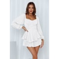 Miniatyrbillede 3 af 5: XinLai firkantet hals off shoulder lanterne langærmet flæse søm romper shorts