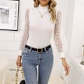 Miniatyrbilde 4 av 5: Kvinners Body med Turtleneck Polka Dot Sheer Mesh Langærmet Ribbet Bodyer