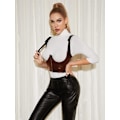 Miniatyrbillede 4 af 5: Kvinder PU Læder Bustier Crop Top Gotisk Punk Spænde Tank Top Camisole