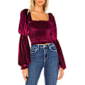 Miniatyrbillede 1 af 5: Kvinde Efterår Lang Puff Ærmer Fløjl Strækbar Ruched Crop Tops Bluser
