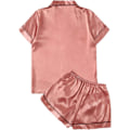 Miniatyrbild 2 av 4: Dam 2-delad satin nattkläder knapp fram nattkläder kortärmad pyjamas set