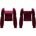 Miniatyrbilde 5 av 5: Kvinners høst lange puffermer fløyel stretchy rynket crop topper bluser