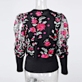Miniatyrbilde 4 av 5: Mote Kvinner Gjennomsiktig Mesh Innlegg Lang Ermet Blomster Topp Broderi Bluse