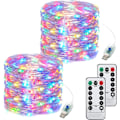 Miniatyrbild 1 av 6: 2-pack 20M 200 LED Fe-ljus ljusslinga med USB-kontakt, koppartråd ljusslinga fjärrkontroll för inomhus utomhus sovrum jul halloween