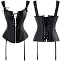 Miniatyrbillede 4 af 4: Kvinders Burlesque Overbust Faux Læder Korset Top Bustier Sort