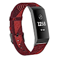 Miniatyrbillede 1 af 4: For Fitbit Charge 4 / Charge 3 Se Rustfrit Stål Hovedkorn Nylon Denim Udskiftningsrem Urrem MVZ Red Stripe