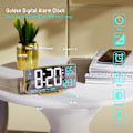 Miniatyrbild 5 av 7: Dubbel väckarklocka 6,7 tum guld bordsur med dimning, 12/24h, sekunder, datum, veckodag, temp, digital LED-klocka för sovrum, digital kalender