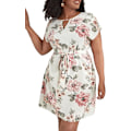 Miniatyrbillede 1 af 5: Plus Size Blomstermønstret Kjole med Bindebånd foran og Nøglehulsudskæring
