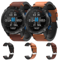 Miniatyrbild 3 av 5: För Garmin Descent Mk 2i 26mm Läder Sömnad Stål Spänne Klockarmband ZWB Black