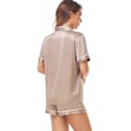 Miniatyrbild 2 av 5: Dam satin pyjamas set 2-delad sovkläder loungewear knapp ned kort ärm