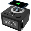 Miniatyrbild 1 av 8: Bluetooth-högtalare med digital väckarklocka, trådlös laddare, FM-klockradio, atomur väckarklocka för sovrum, tunga sovande vuxna, svart