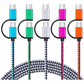 Miniatyrbilde 1 av 5: USB Type C-kabel 5-pak 6 fot USB C 2-i-1-kabel [Micro USB og Type C]